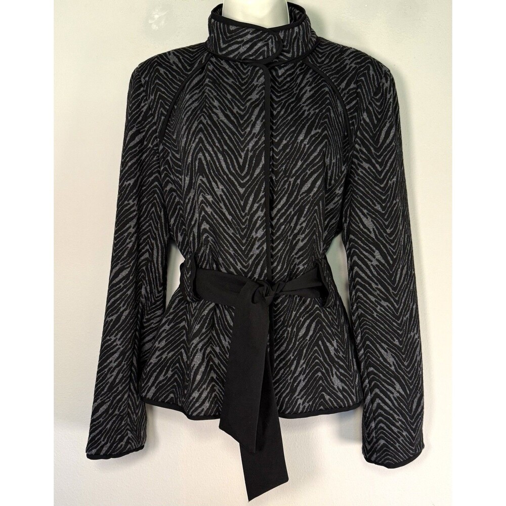 Sandro Sportswear Jacket Large Black Gray Zebra Print Belted